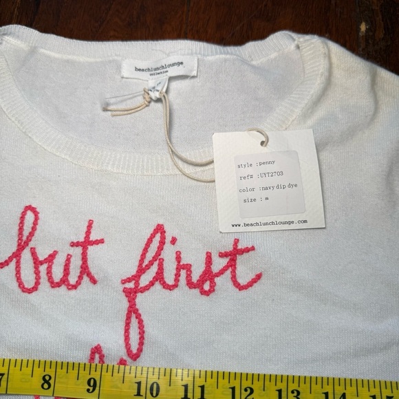 NWT Beach Lunch Lounge Tie Dye Pullover S “But First Coffee” - Picture 3 of 5